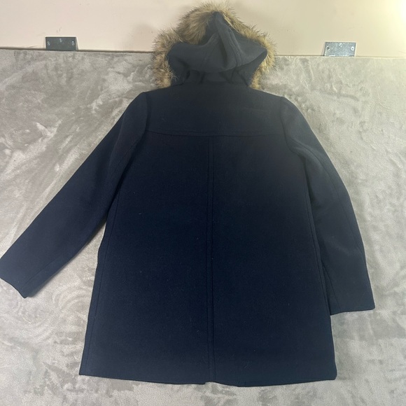 J. Crew mercantile wool navy blue faux fur hooded coat - Picture 7 of 13